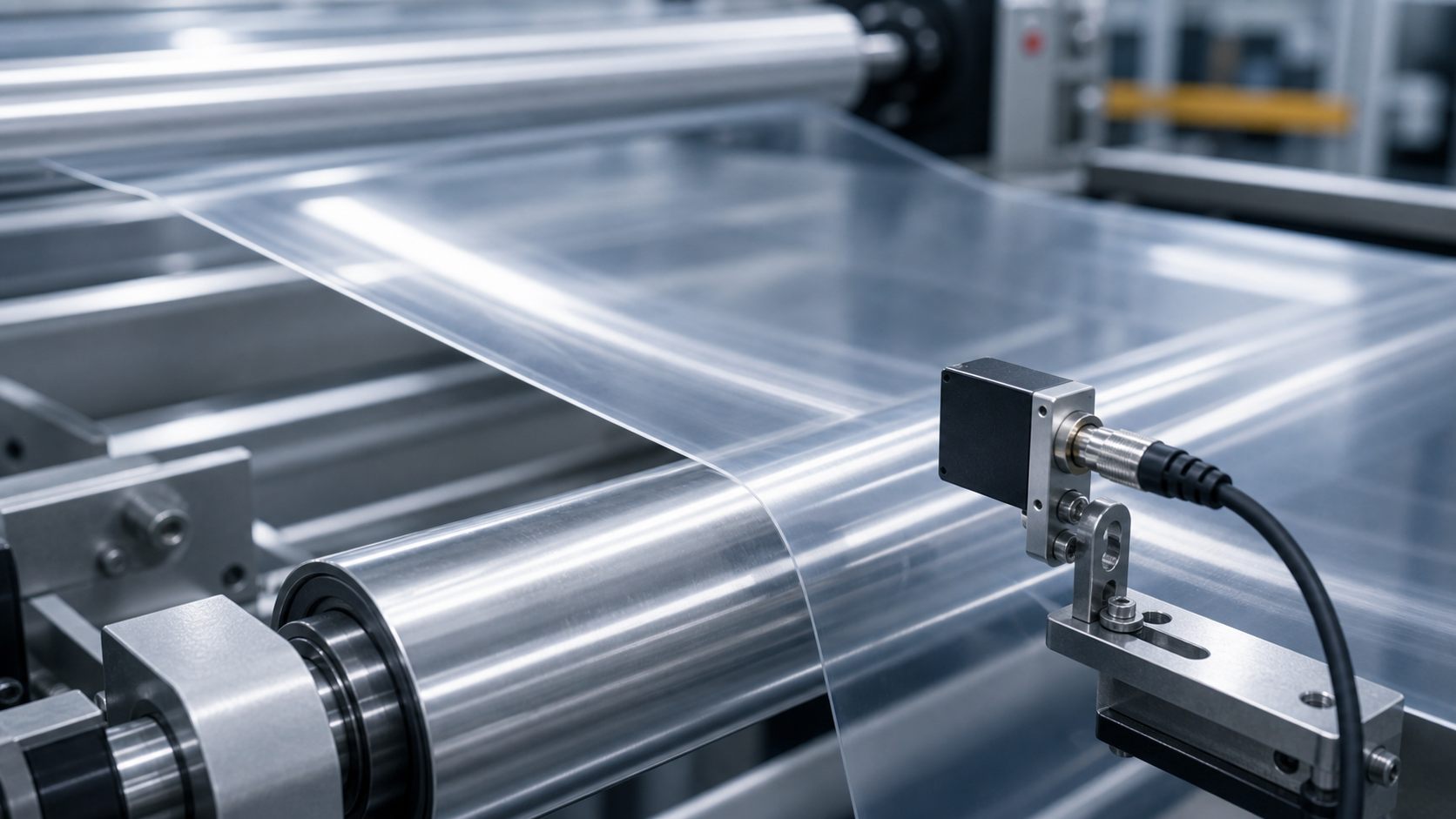Transparent film web guiding sensor application