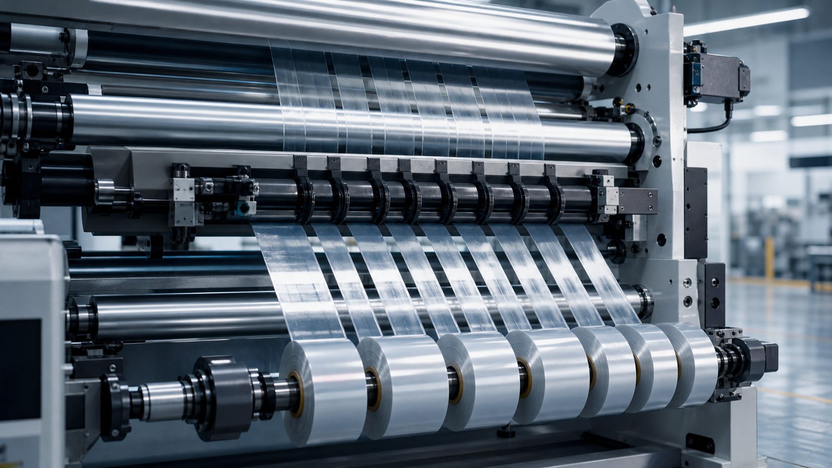 Slitting and rewinding machine line
