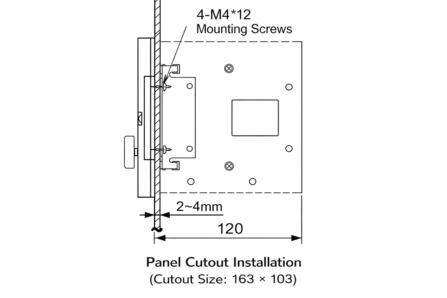 KTC002 Panel Cutout Installation Drawing