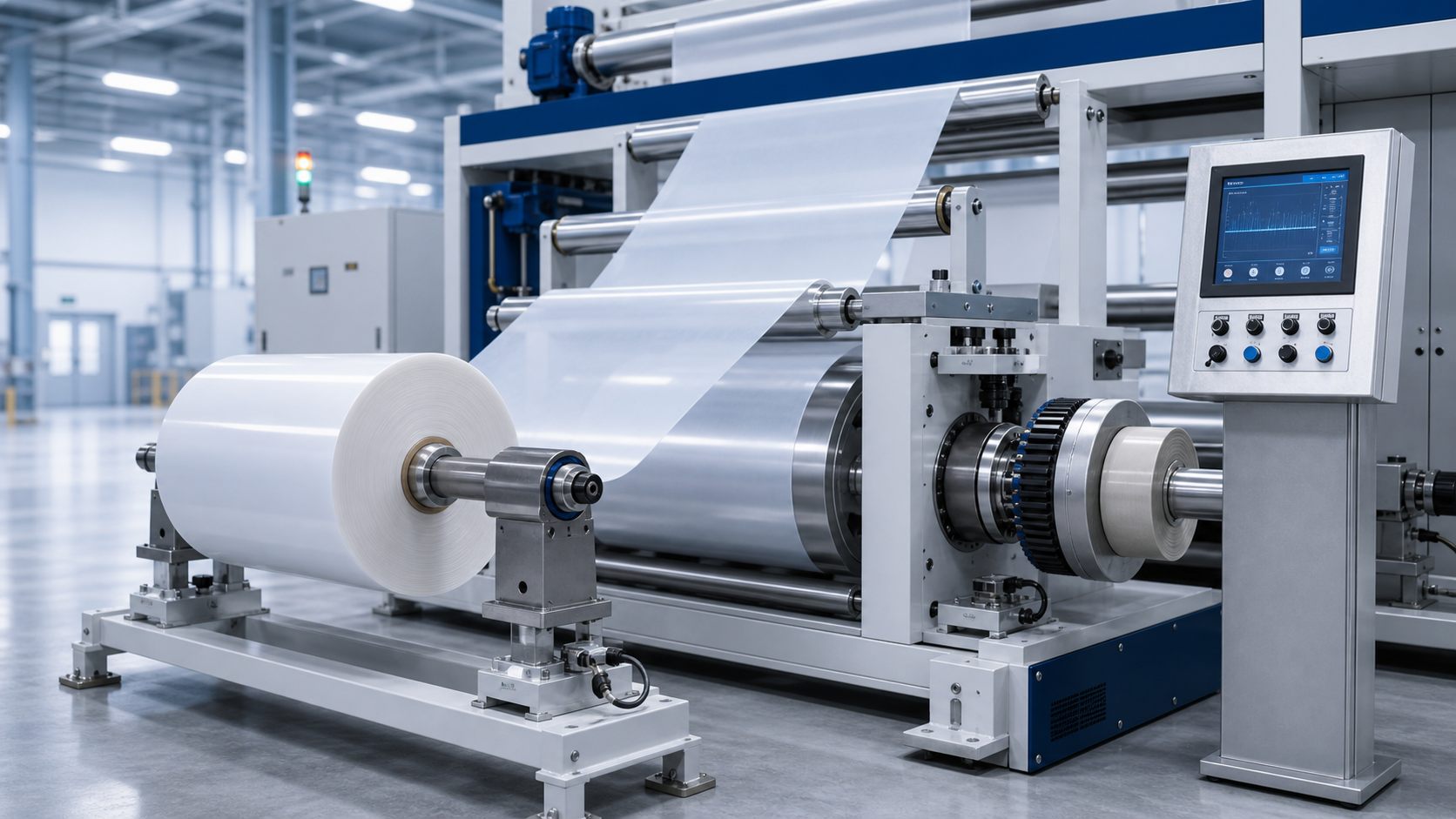 Tension control system for roll-to-roll converting lines